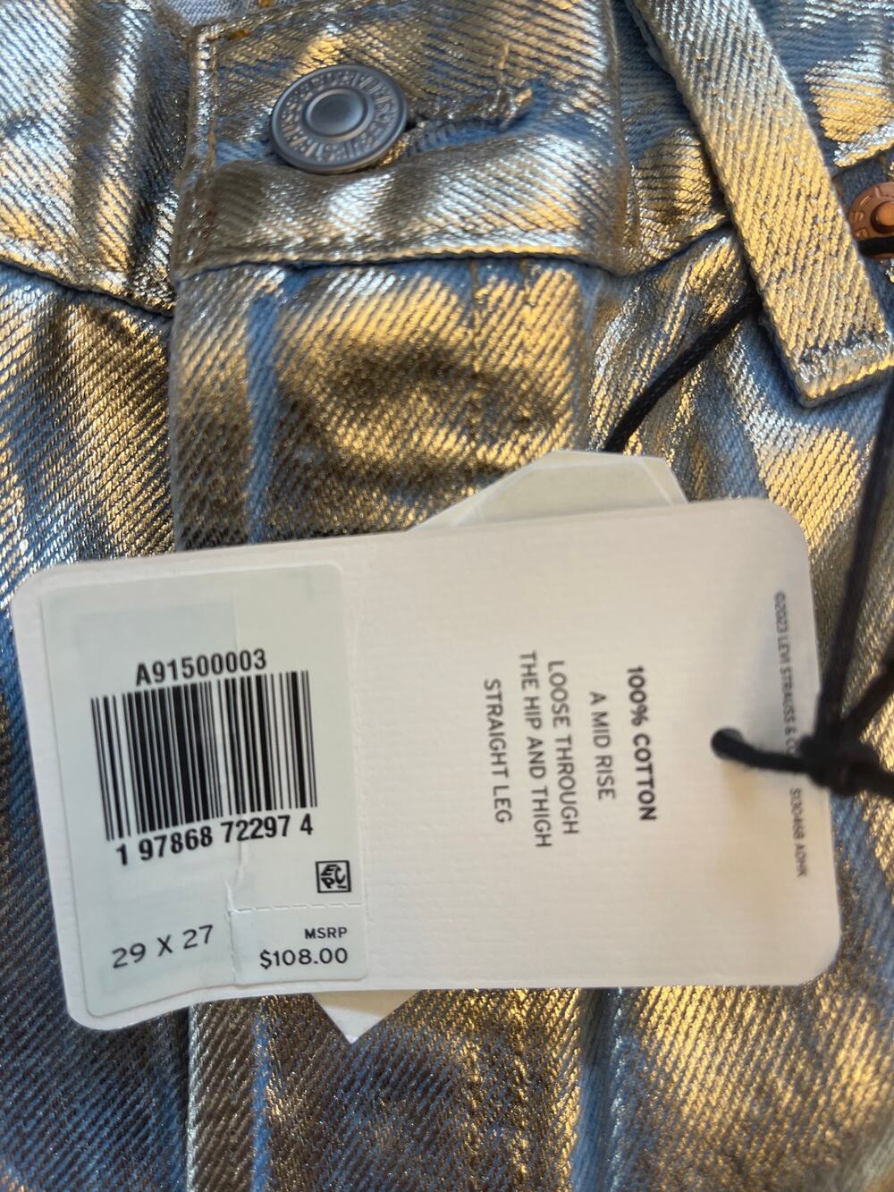 NWT Levi’s Premium 501 '90s Ankle Metallic Coated Jeans Silver